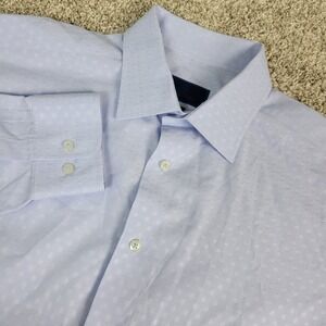 David Donahue Trim Mens 17.5-34/35 Blue Geometric Button Up Long Sleeve